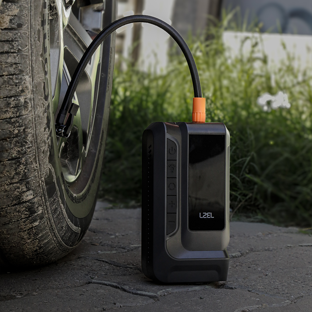 LZEL EnergizeIgnite Air 12000mAh 12V Car Jump Starter with LED Flashlight & Tire Inflator | Gray/Black