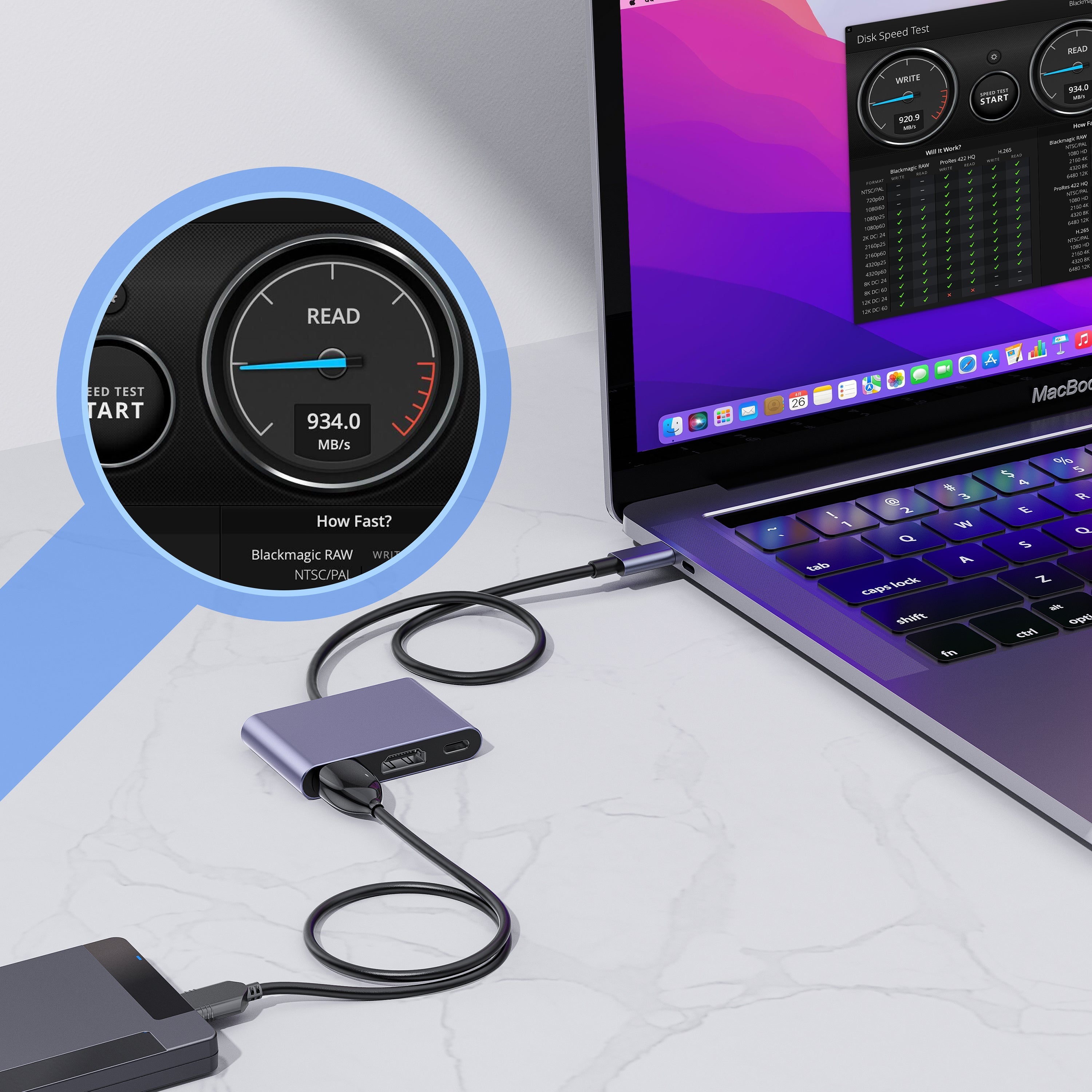 LZEL Hubtrio Nexus 3 In 1 USB-C Hub 100w 4k 10Gbps | Black