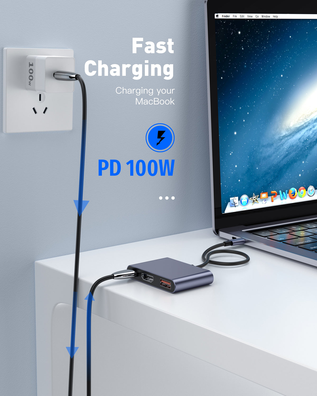LZEL Hubtrio Nexus 3 In 1 USB-C Hub 100w 4k 10Gbps | Black