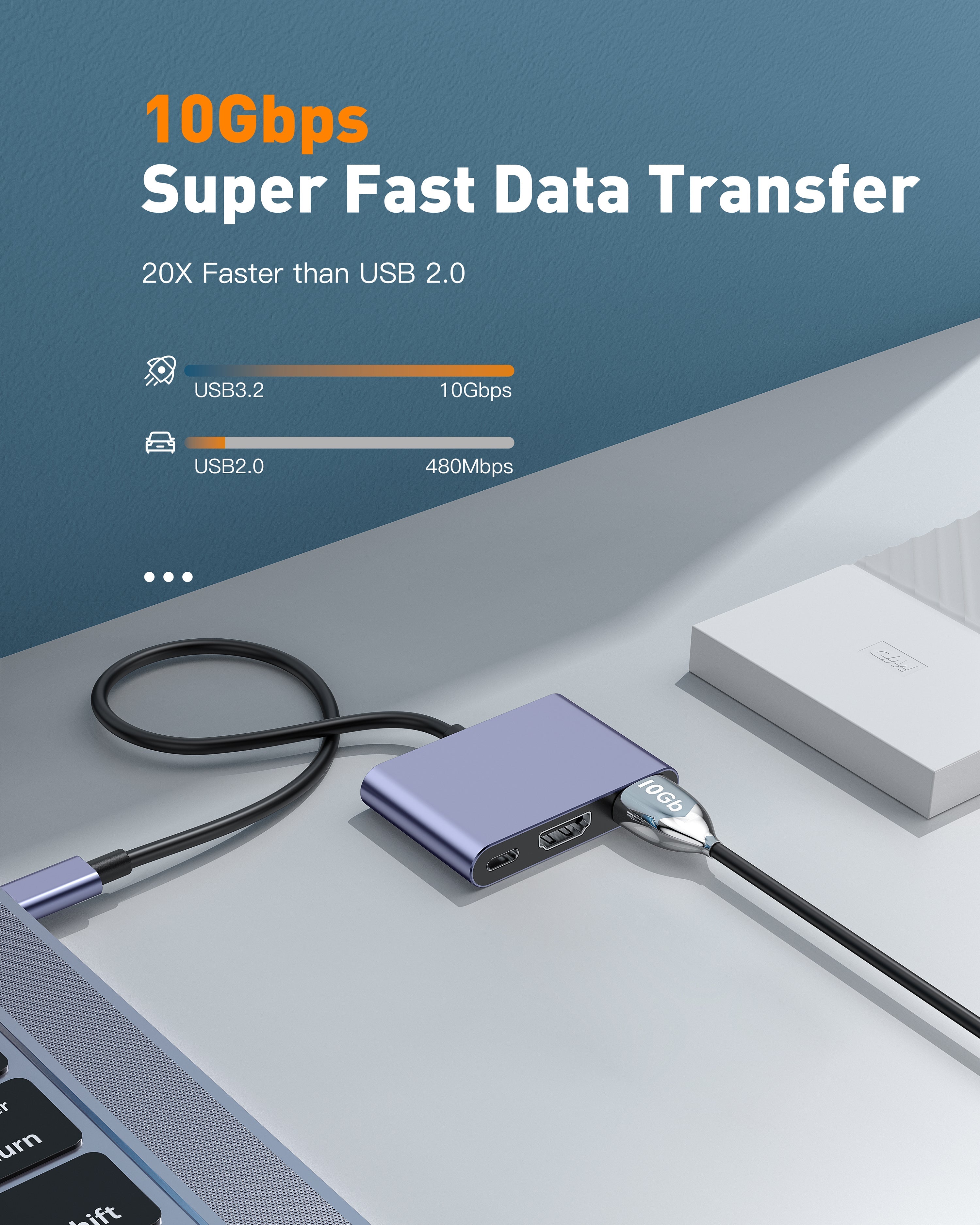 LZEL Hubtrio Nexus 3 In 1 USB-C Hub 100w 4k 10Gbps | Black