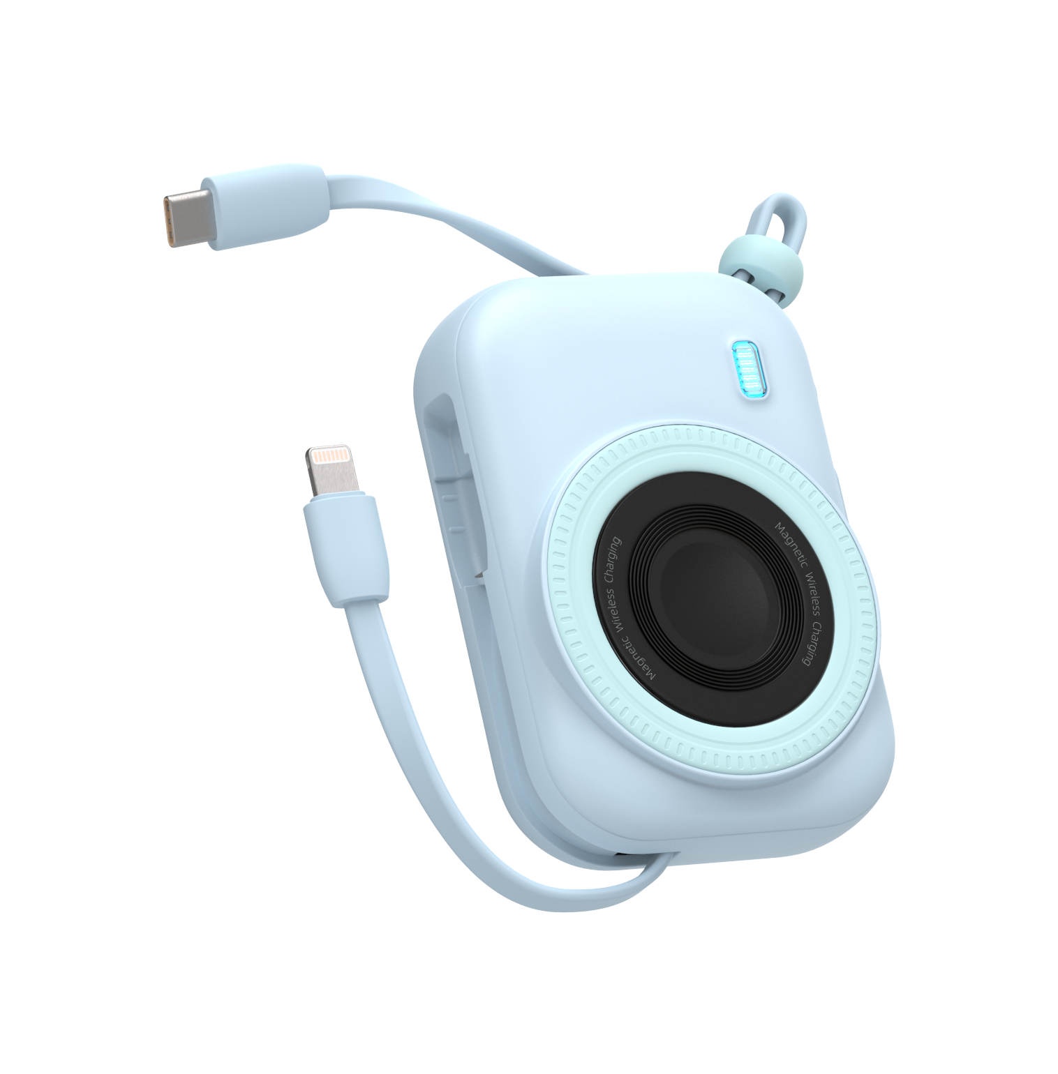 LZEL PentaEnergia Station - 5X 10,000mAh Wireless Power Bank Charging Dock with Colorful Batteries & Built-in Cable | White