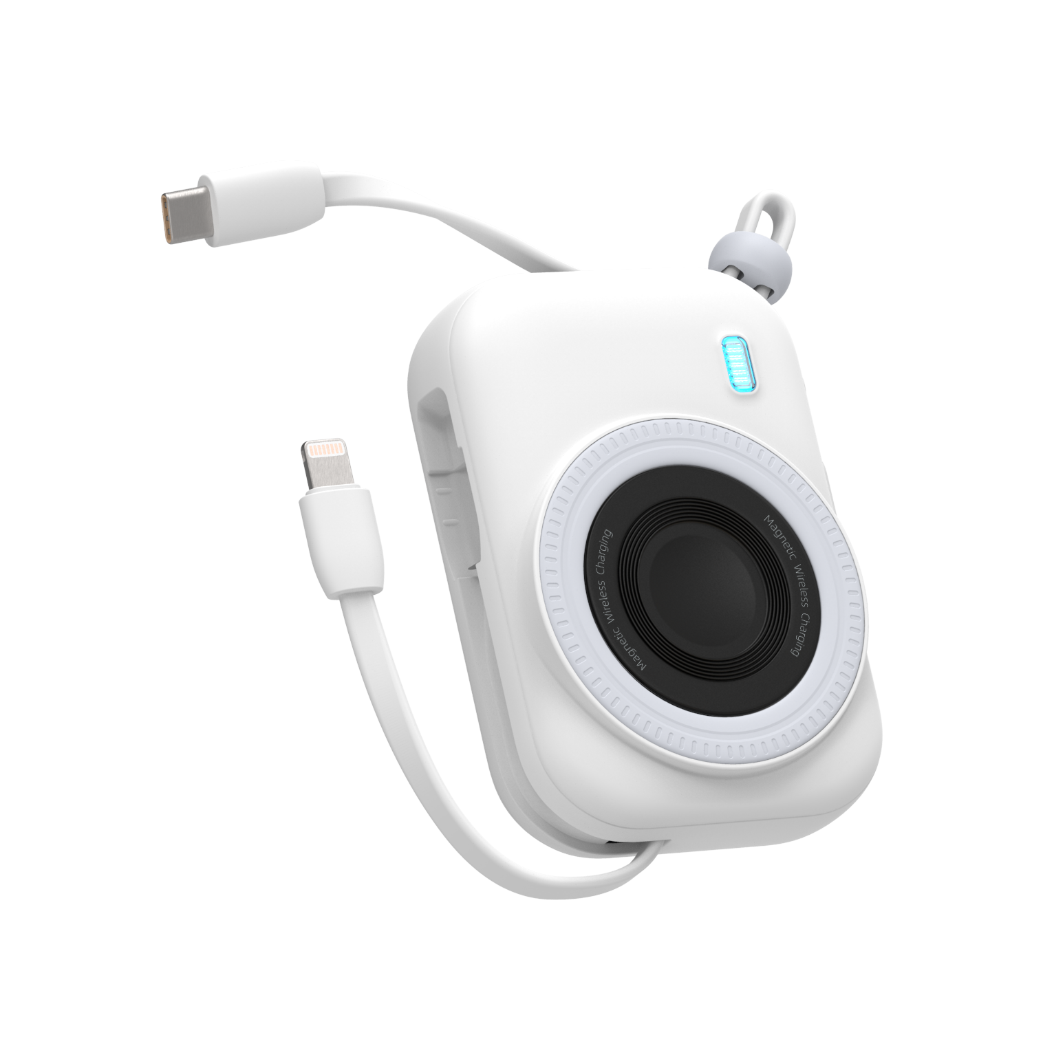 LZEL PentaEnergia Station - 5X 10,000mAh Wireless Power Bank Charging Dock with Colorful Batteries & Built-in Cable | White