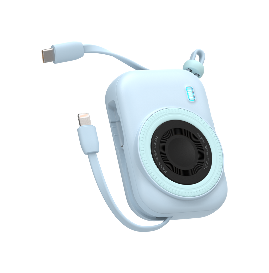 LZEL PentaEnergia Station - 5X 10,000mAh Wireless Power Bank Charging Dock with Colorful Batteries & Built-in Cable | White