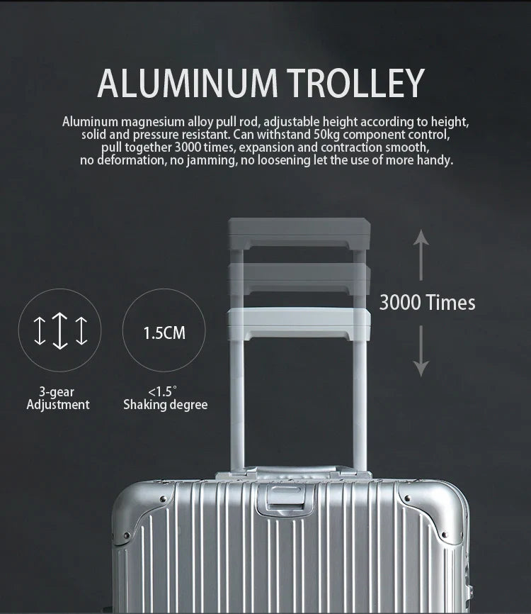 90 Percent Trolly Aluminum Suitcase 4 Wheels 24 Inch | Silver