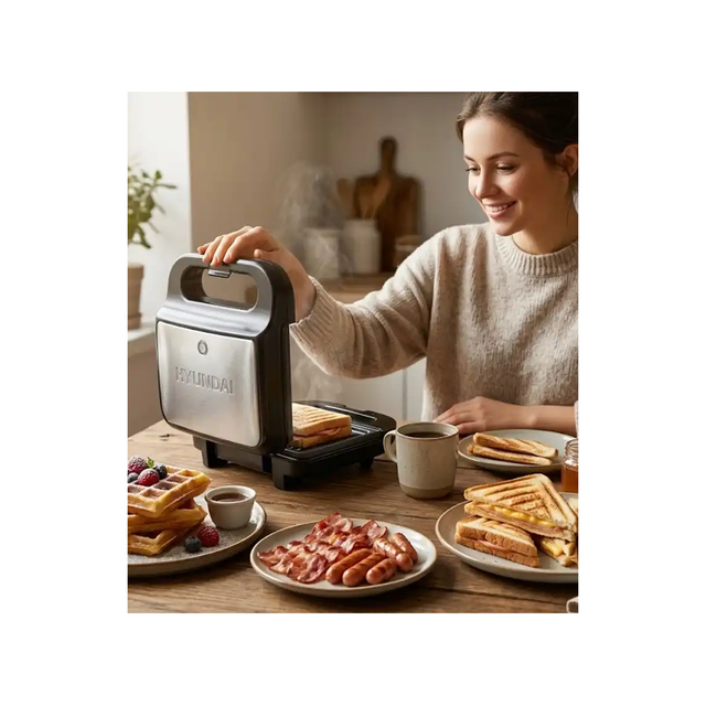 Hyundai Detachable 2-slice sandwich maker 3 in 1 - Plate-Grill,Triangle,Waffle