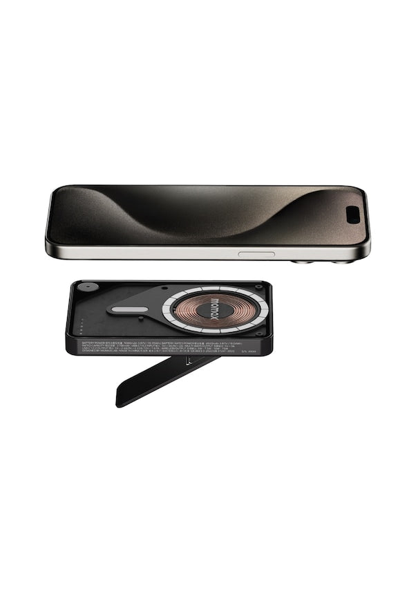 Momax Power X Pro Magnetic Wireless Power Bank â€“ 5000 mAh, Includes Kickstand & Built-in USB-C Cable | Black