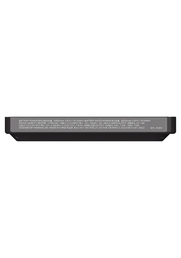 Momax Power X Pro Magnetic Wireless Power Bank â€“ 5000 mAh, Includes Kickstand & Built-in USB-C Cable | Black