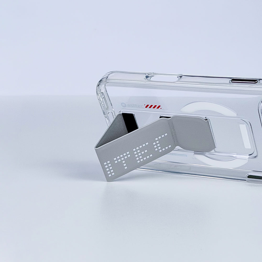 aslitec Magstand Crystal Clear Magsafe With Leather  Kickstand Cas For iPhone 18 Pro