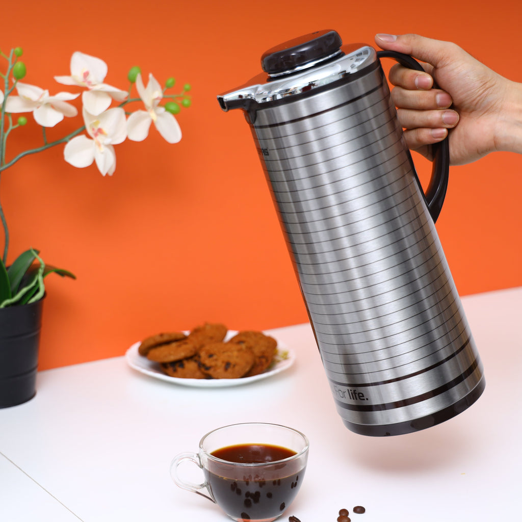 Geepas Vacuum Flask | 1.0 Litre | Double Wall Insulation Keeps Beverages Hot & Cold for Long Hours | Durable Stainless Steel Body | Elegant Design | Easy to Clean