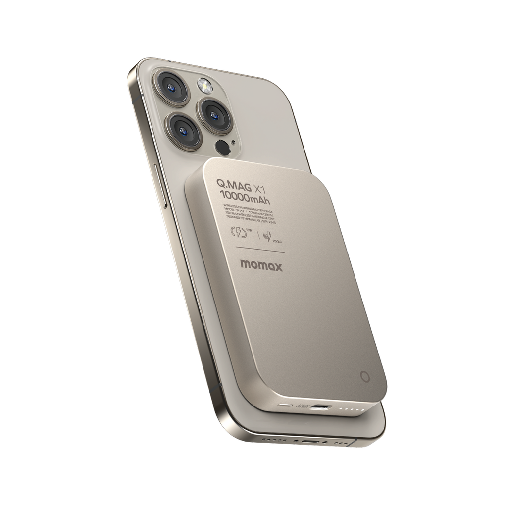 Momax Q.mag X1 10000mAh Magnetic Wireless Battery Pack | Titanium Natural