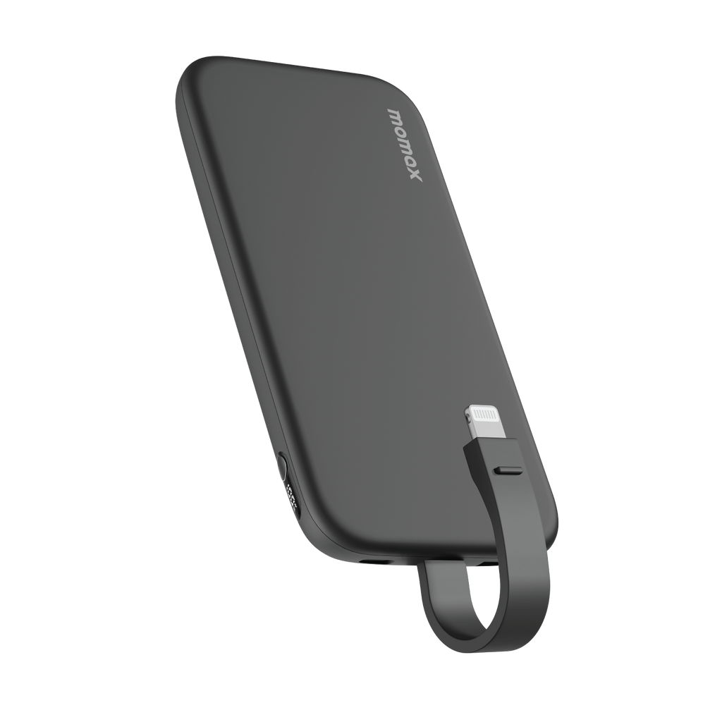 Momax 1-Power Vital Battery Pack 10000mAh With Dual Built-In Usb-C & Lightning Cable | Black