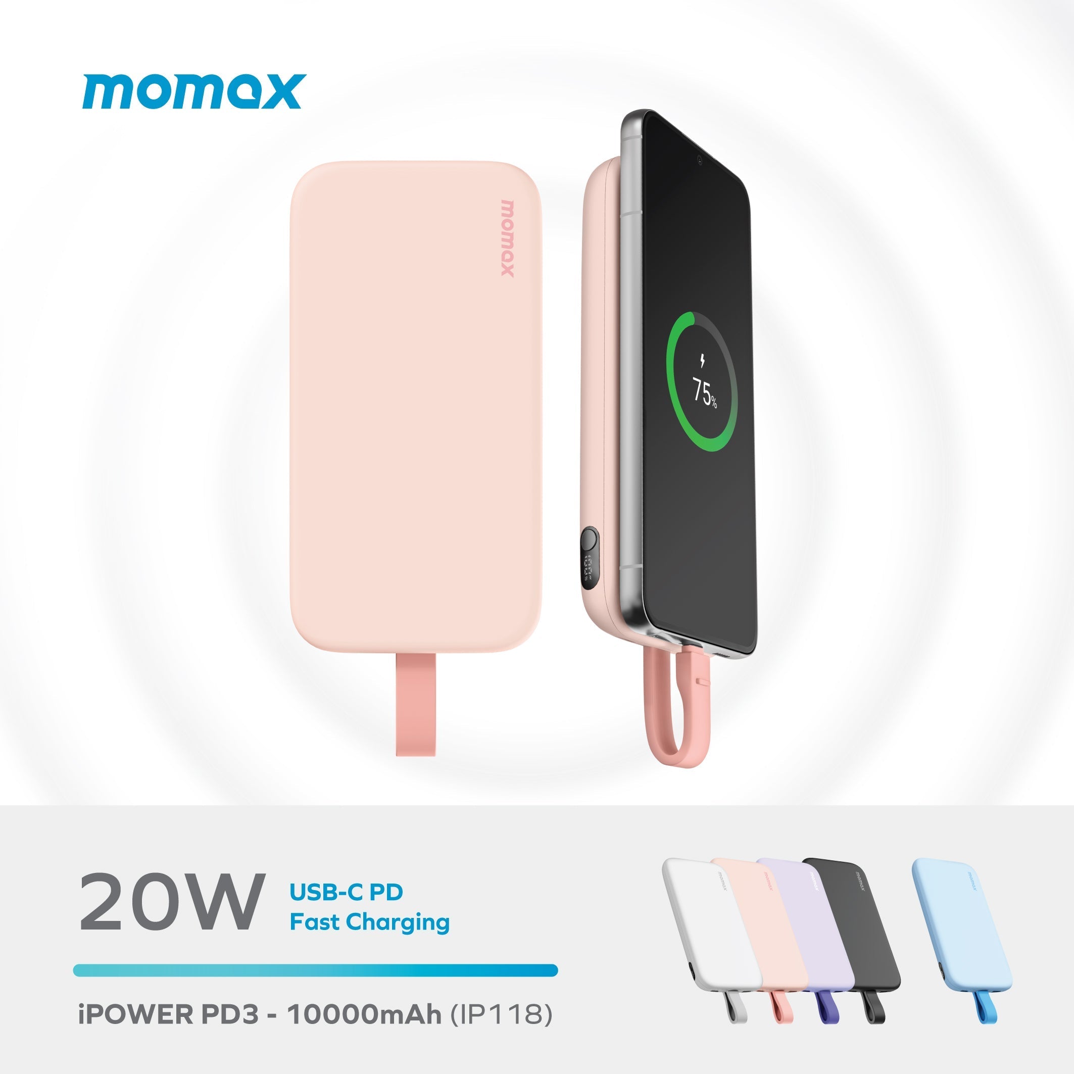 Momax iPower PD3 10000mAh Battery Pack | Pink
