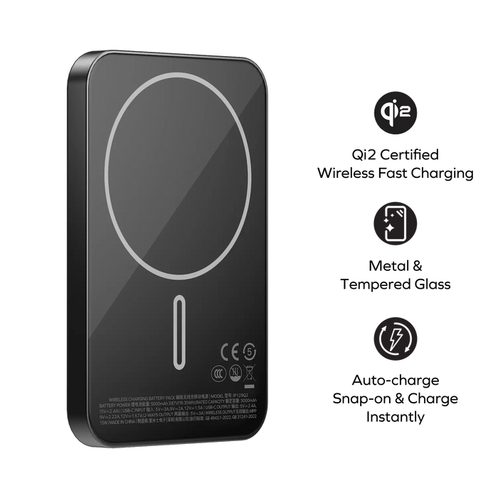 Momax 1-power Q.pass 5000mah Qi2  Magnetic Wireless Ultra Slim  Battery Pack | Black