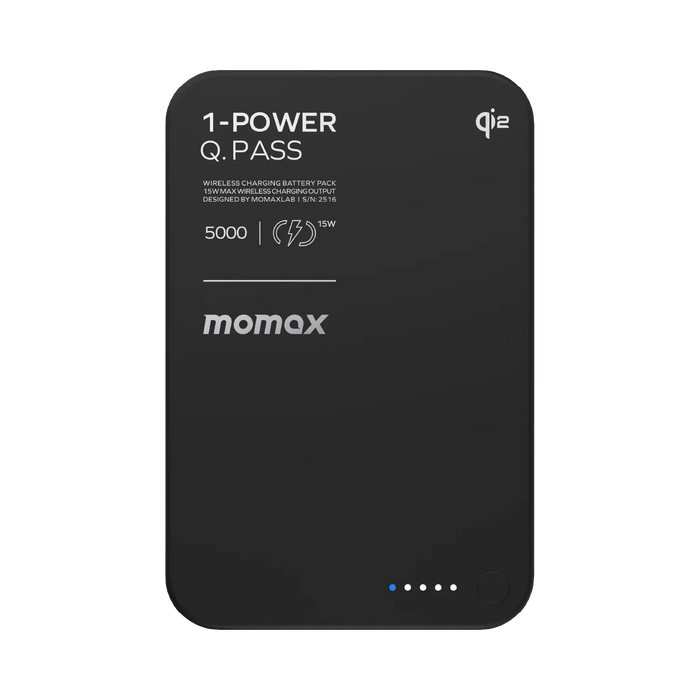 Momax 1-power Q.pass 5000mah Qi2  Magnetic Wireless Ultra Slim  Battery Pack | Black