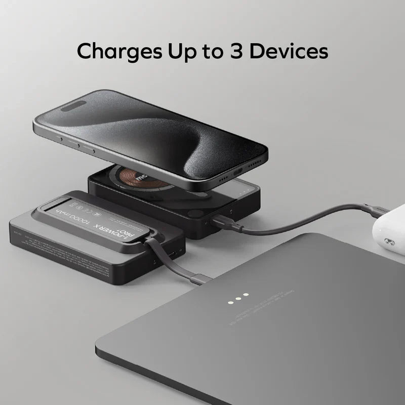 Momax 1-Power X Pro+ Magnetic Wireless Power Bank 10000mAh With Built-In USB-C Cable | White