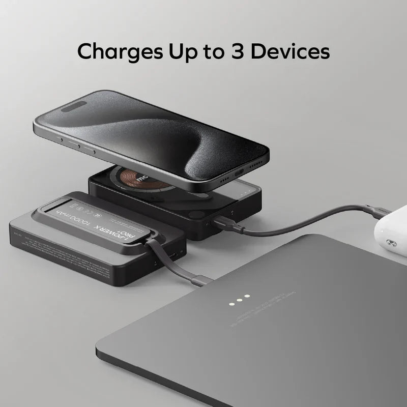 Momax 1-Power X Pro+ Magnetic Wireless Power Bank 10000mAh With Built-In USB-C Cable | Green