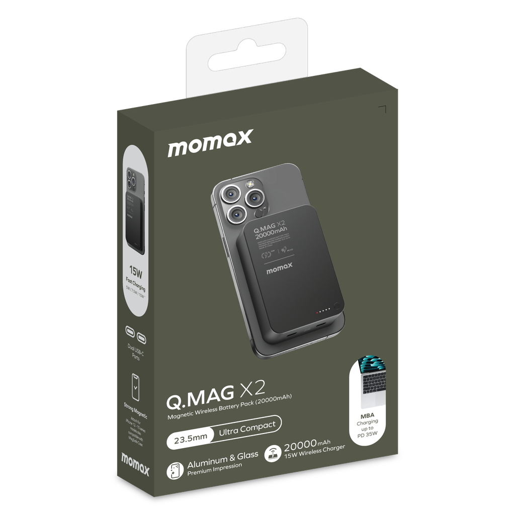 Momax Q.MAG X2 GEN2 20000mAh â€“ MagSafe Compatible Wireless Power Bank | Black