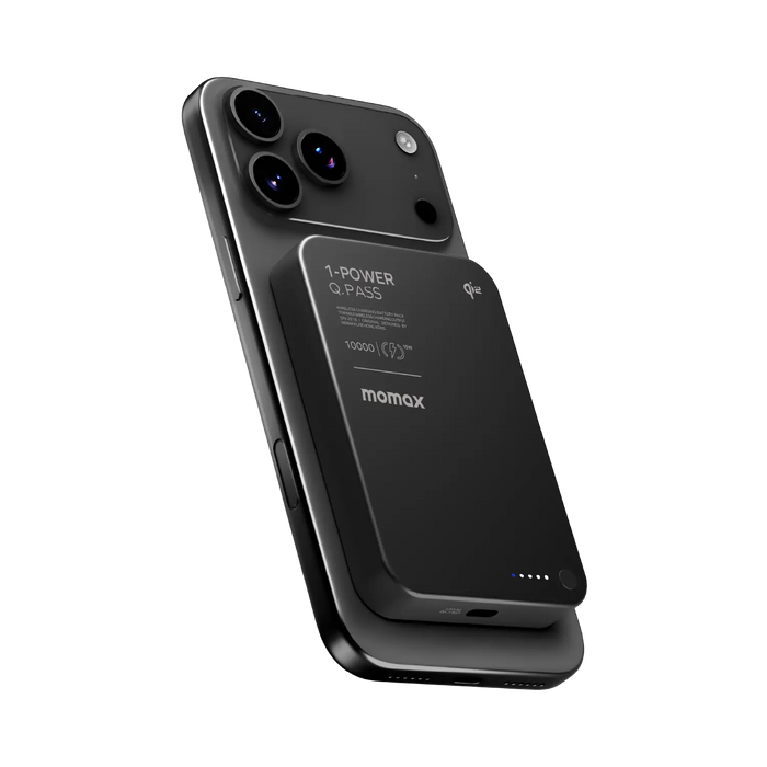 Momax 1-power Q.pass 10000mah Qi2 Magnetic Wireless Ultra Slim  Battery Pack | Black