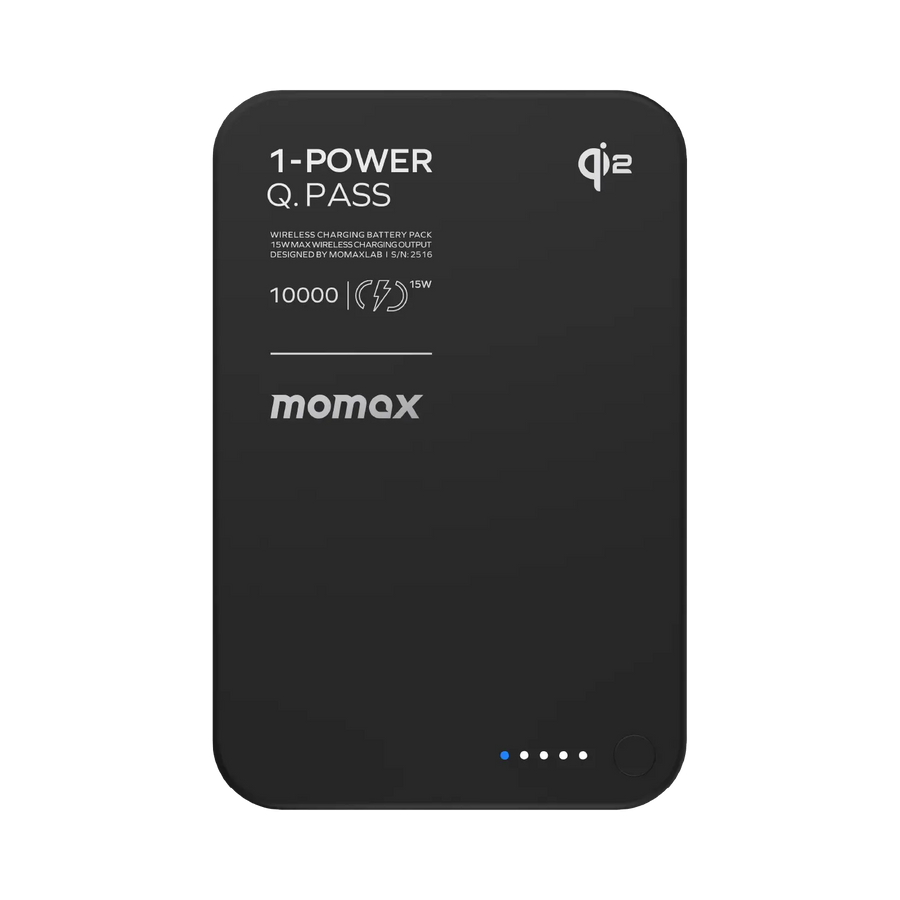 Momax 1-power Q.pass 10000mah Qi2 Magnetic Wireless Ultra Slim  Battery Pack | Black
