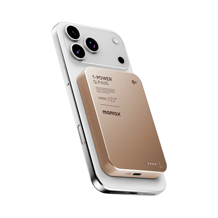 Momax 1-power Q.pass 10000mah Qi2 Magnetic Wireless Ultra Slim Battery Pack | Desert Titanium