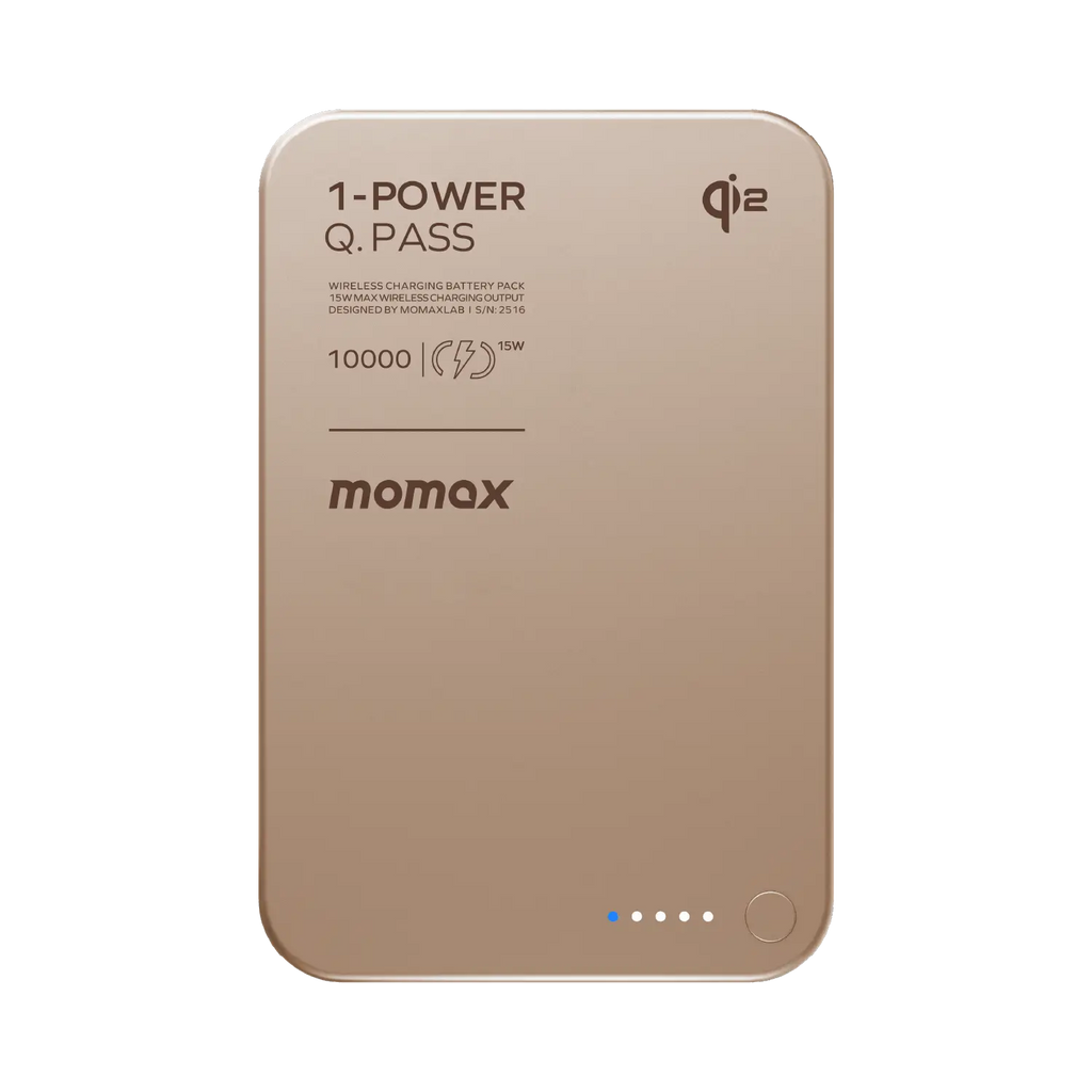 Momax 1-power Q.pass 10000mah Qi2 Magnetic Wireless Ultra Slim Battery Pack | Desert Titanium