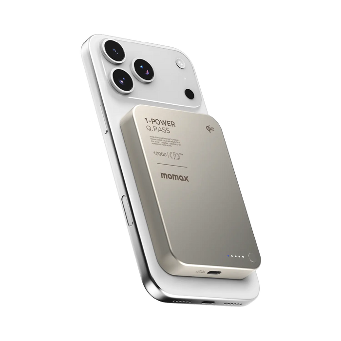 Momax 1-power Q.pass 10000mah Qi2 Magnetic Wireless Ultra Slim Battery Pack | Titanium