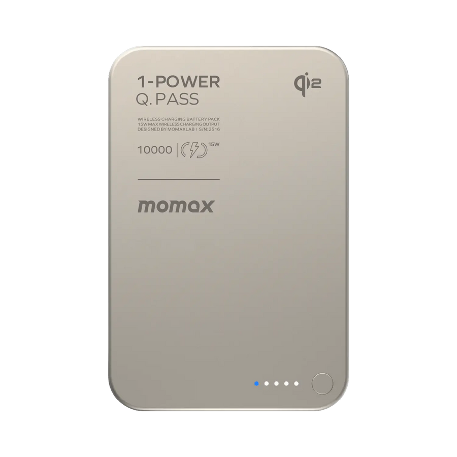 Momax 1-power Q.pass 10000mah Qi2 Magnetic Wireless Ultra Slim Battery Pack | Titanium