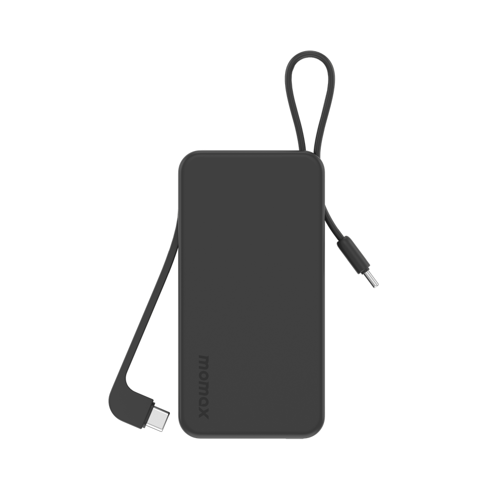 Momax 1-Power Vital Battery Pack 10000mAh With Dual Built-In USB-C Cable | Black
