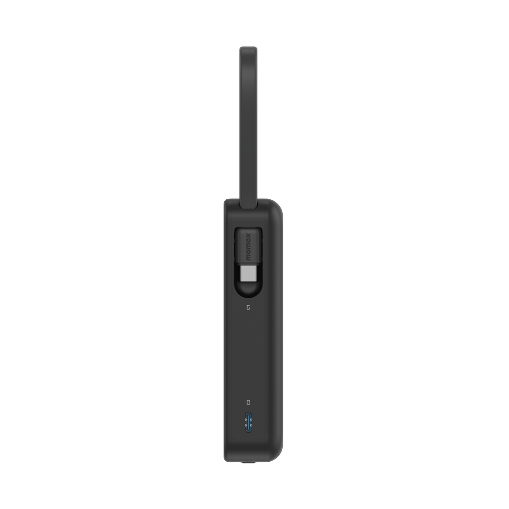 Momax 1-Power Vital Battery Pack 10000mAh With Dual Built-In USB-C Cable | Black