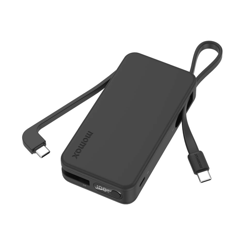 Momax 1-Power Vital Battery Pack 10000mAh With Dual Built-In USB-C Cable | Black