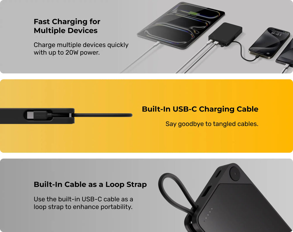 Momax 1-Power X Power Bank 10000mAh With Built-in USB-C Cable | Black