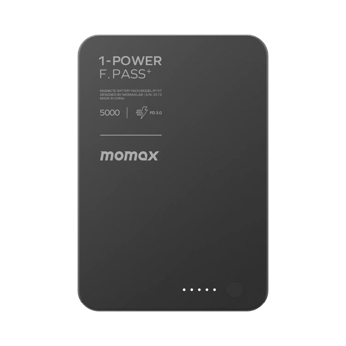 Momax 1-power F.pass 5000mah With Built-in Cable & Magnetic Attachment Ultra Slim Battery Pack | Black