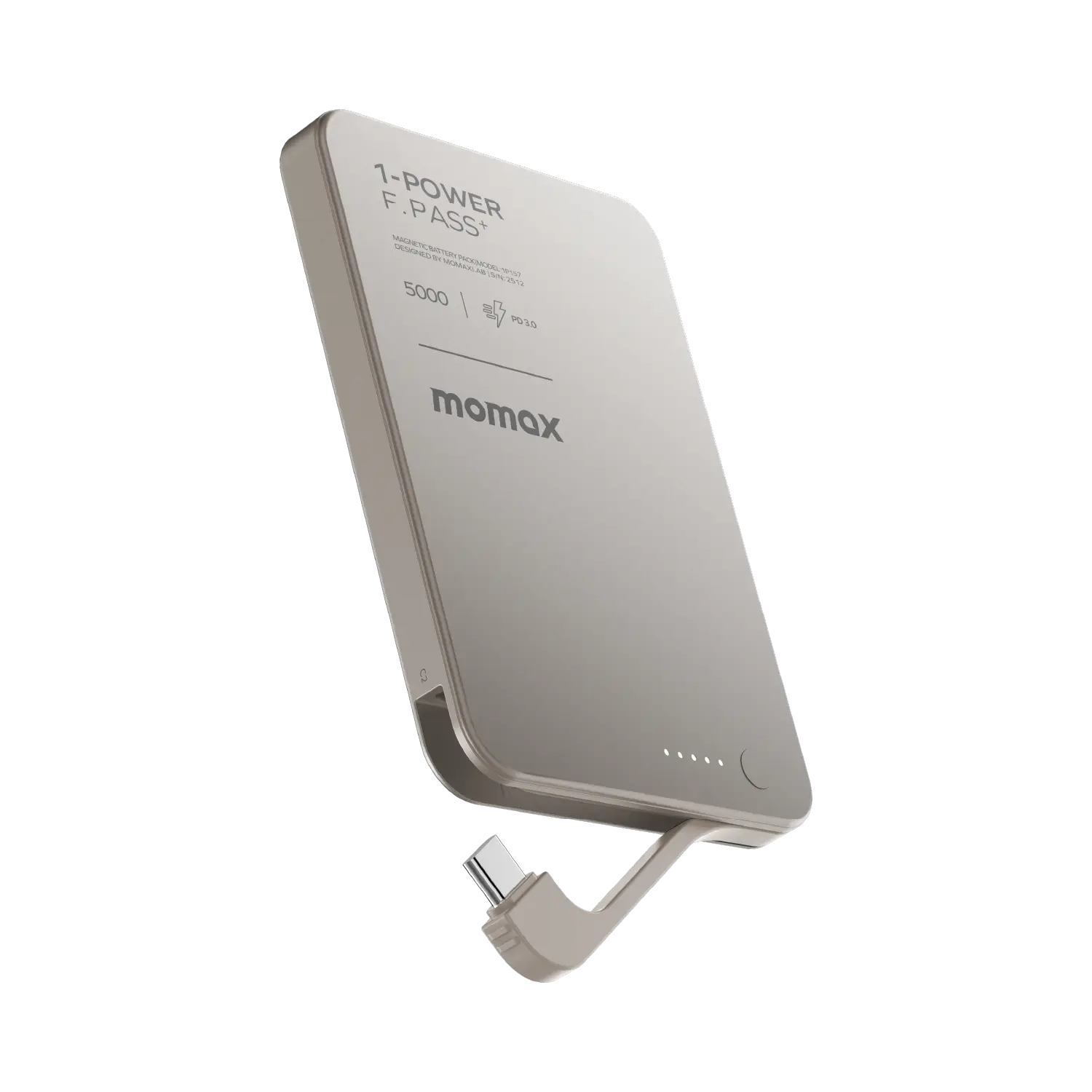 Momax 1-power F.pass 5000mah With Built-in Cable & Magnetic Attachment Ultra Slim Battery Pack | Titanium