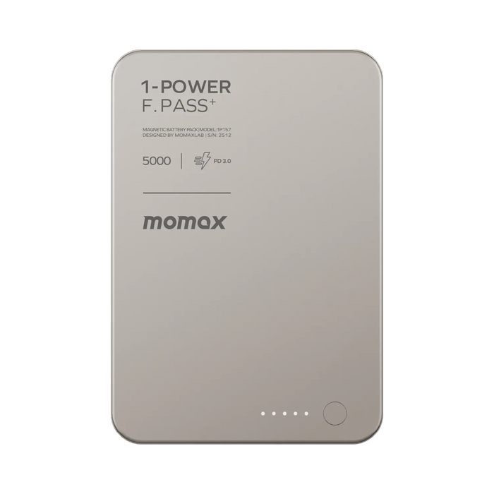 Momax 1-power F.pass 5000mah With Built-in Cable & Magnetic Attachment Ultra Slim Battery Pack | Titanium