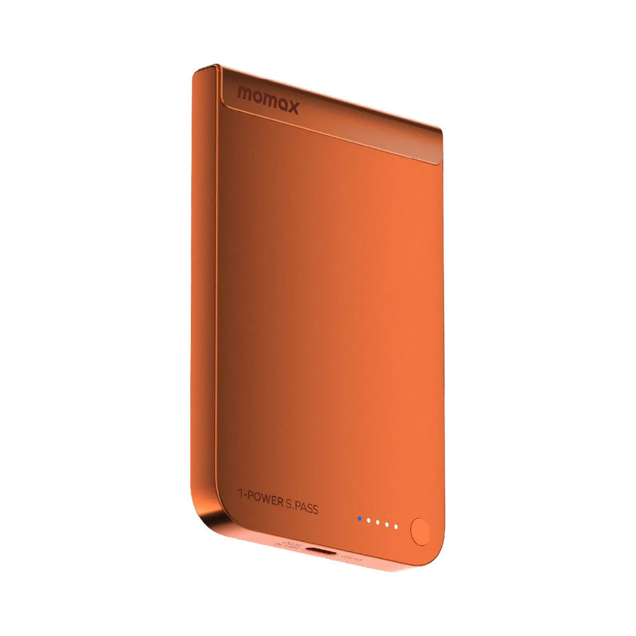 Momax 1-power S.pass 5000mah Qi2 Magnetic Wireless Ultra Slim  Battery Pack | Orange