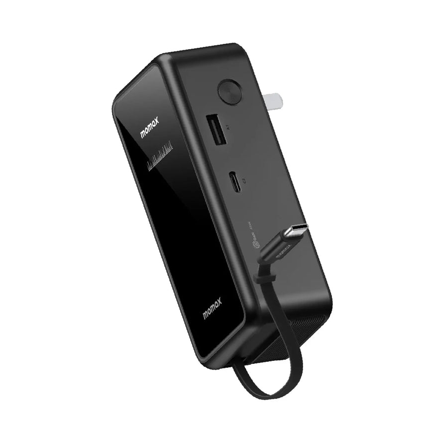 Momax 1-pac 45w 10000mah 3-in-1 Hybrid Gan With Built-in Retractable Cable Battery Pack | Black