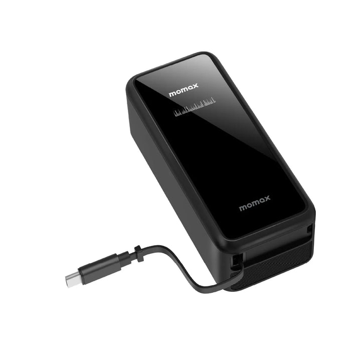 Momax 1-pac 45w 10000mah 3-in-1 Hybrid Gan With Built-in Retractable Cable Battery Pack | Black