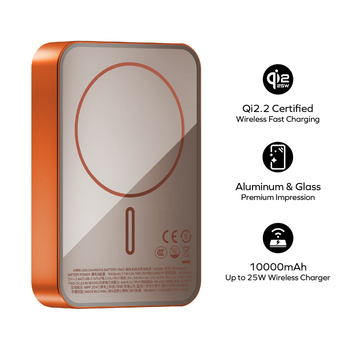 Momax 1-power Q.pass 10000mah Qi2 Magnetic Wireless  Battery Pack | Orange