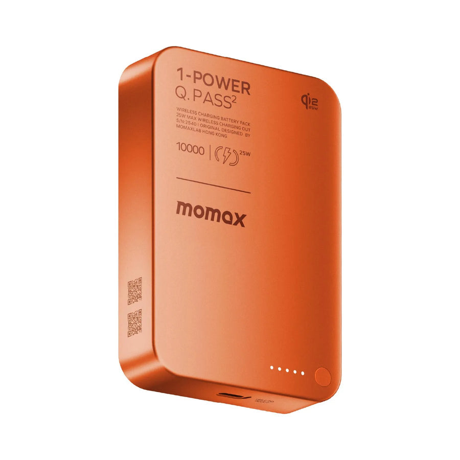 Momax 1-power Q.pass 10000mah Qi2 Magnetic Wireless  Battery Pack | Orange