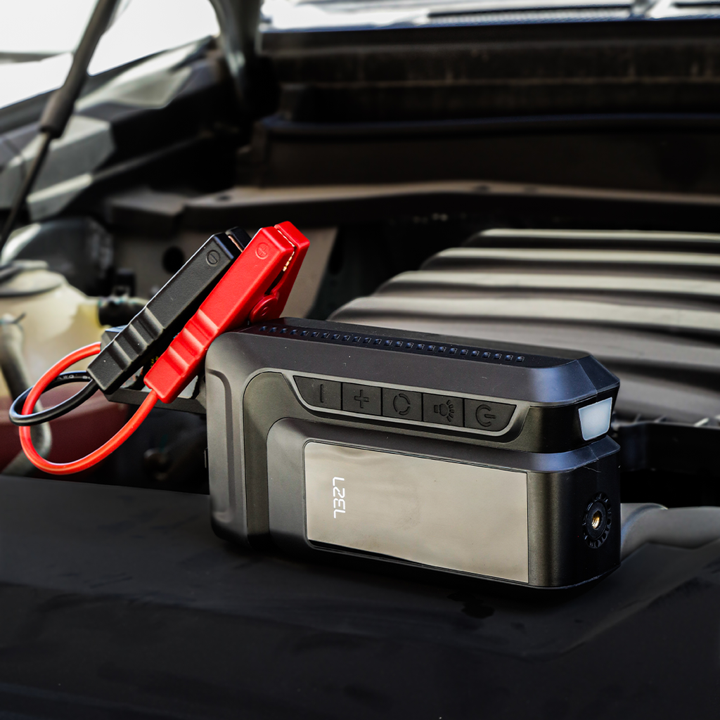 LZEL EnergizeIgnite Air 12000mAh 12V Car Jump Starter with LED Flashlight & Tire Inflator | Gray/Black