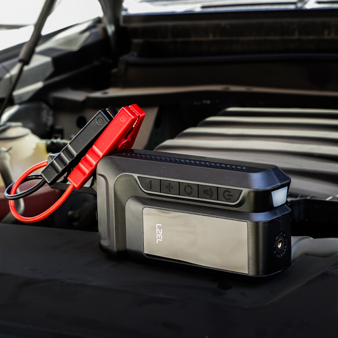 LZEL EnergizeIgnite Air 12000mAh 12V Car Jump Starter with LED Flashlight & Tire Inflator | Gray/Black