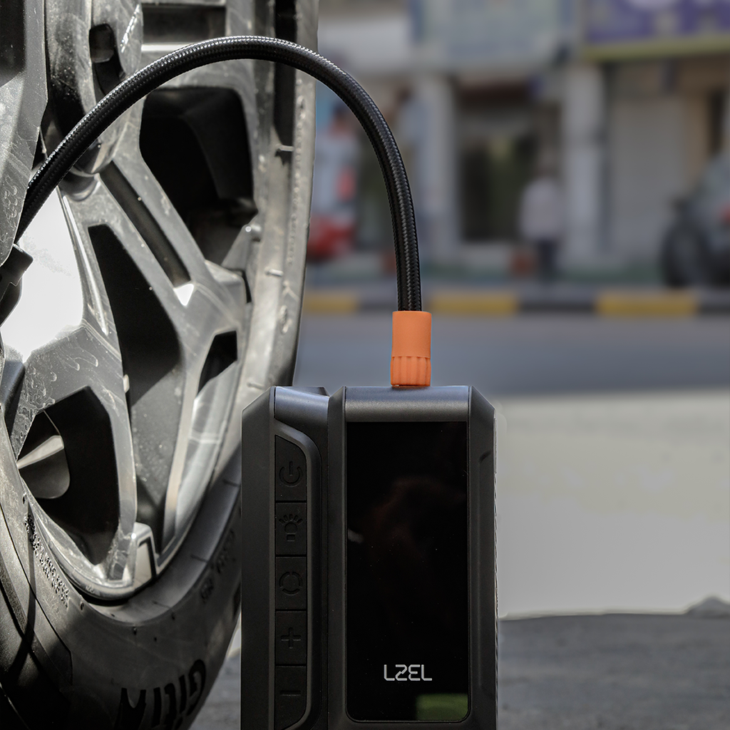 LZEL EnergizeIgnite Air 12000mAh 12V Car Jump Starter with LED Flashlight & Tire Inflator | Gray/Black