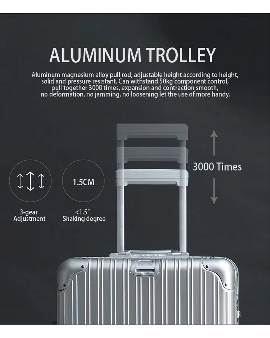 90 Percent Trolly Aluminum Suitcase 4 Wheels 20 Inch | Silver