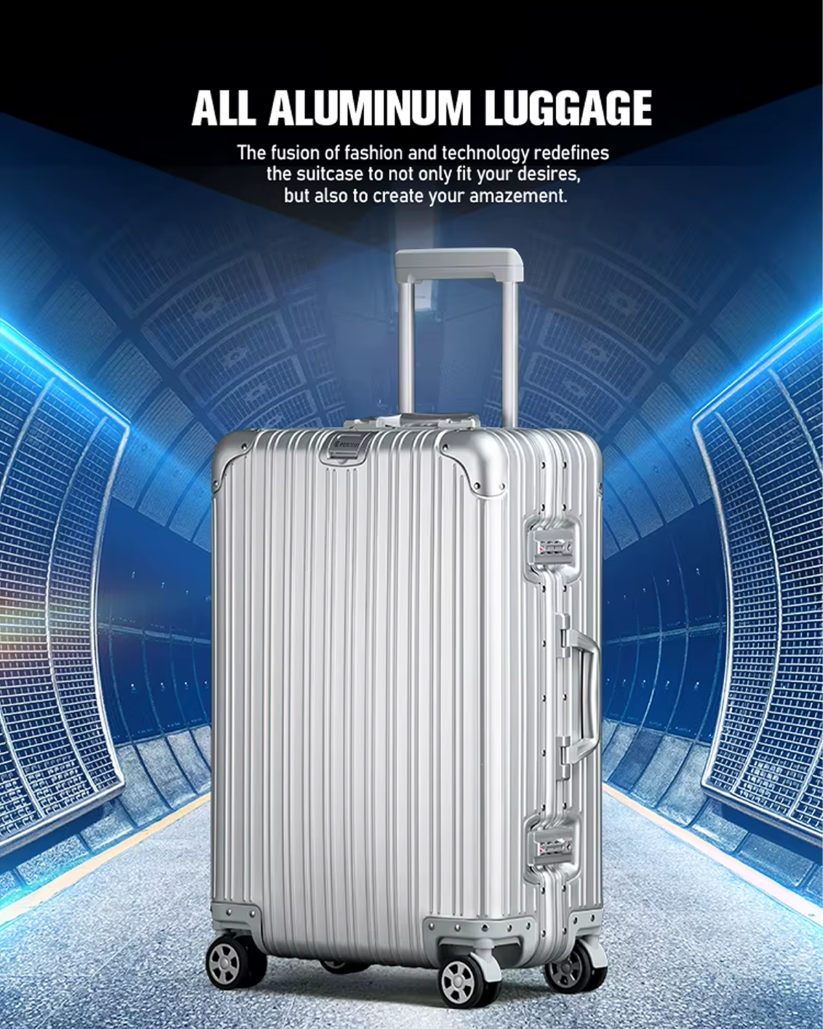 90 Percent Trolly Aluminum Suitcase 4 Wheels 20 Inch | Silver
