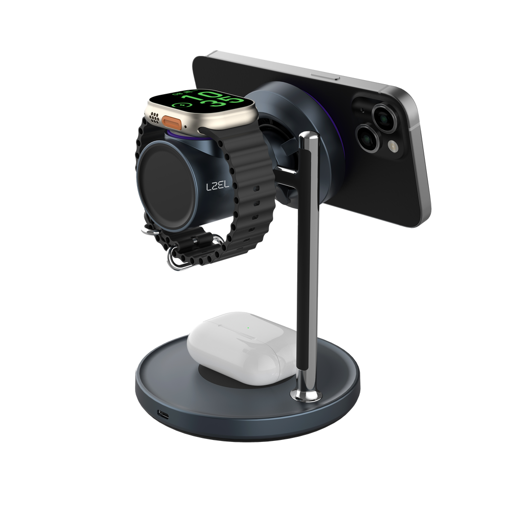 LZEL FlexDock Series 3-in-1 Magnetic Desktop Wireless Charger | Black