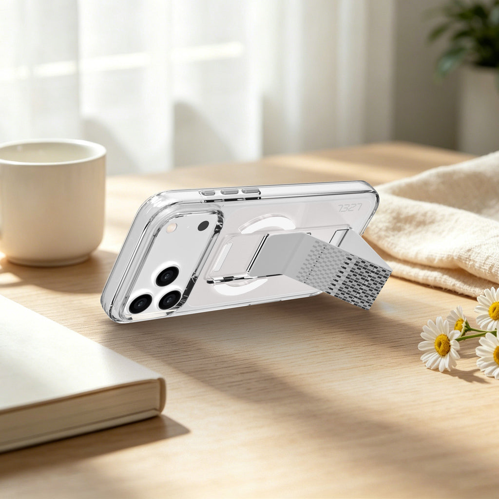 LZEL Clear Leathertand Crystal Clear Magsafe Case With Leather Kickstand For iPhone 18 Pro & 18 Pro Max