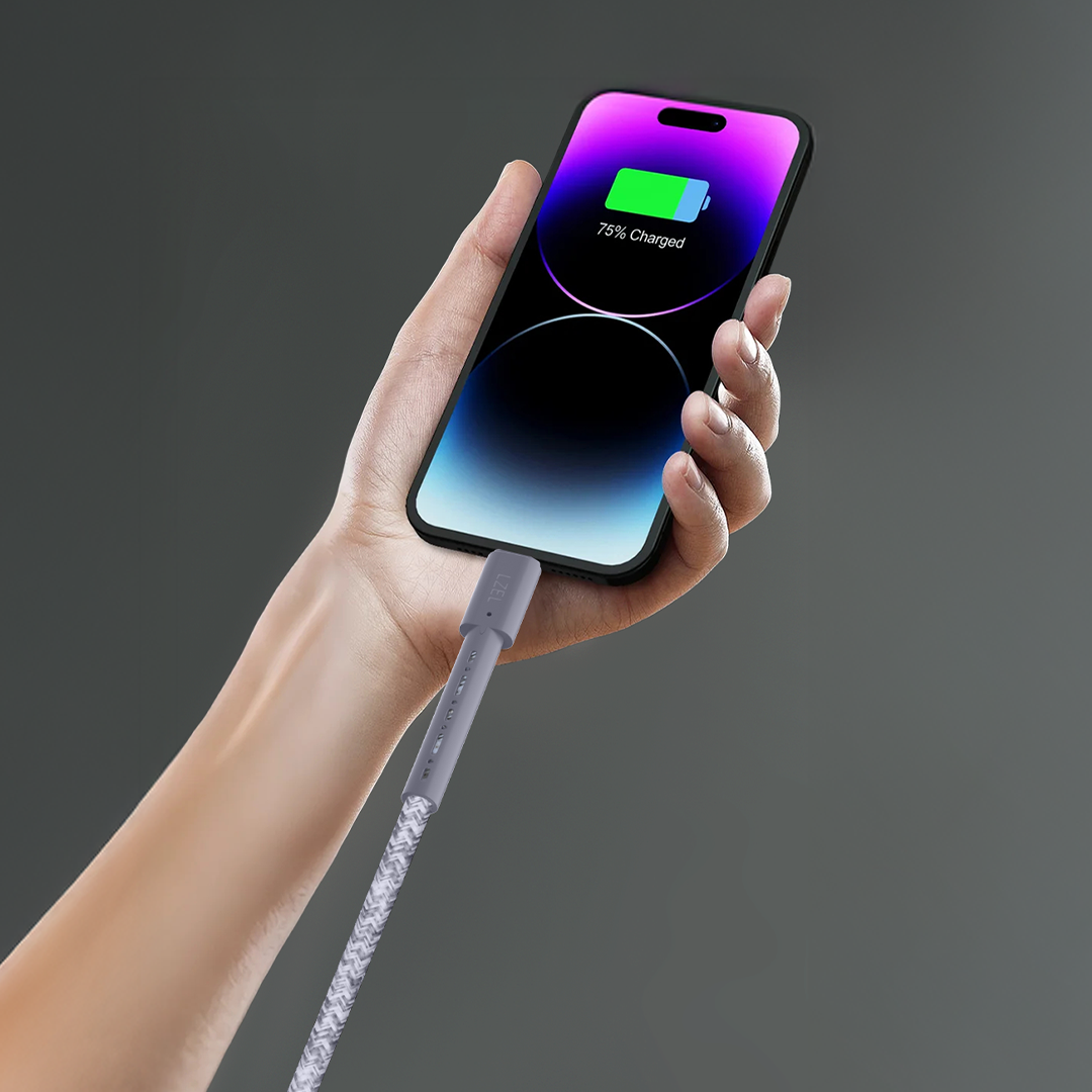 LZEL Celeris Charge AXL Braided USB-A to Lightning Cable, 480Mbps, 15W Max, 1m | Gray