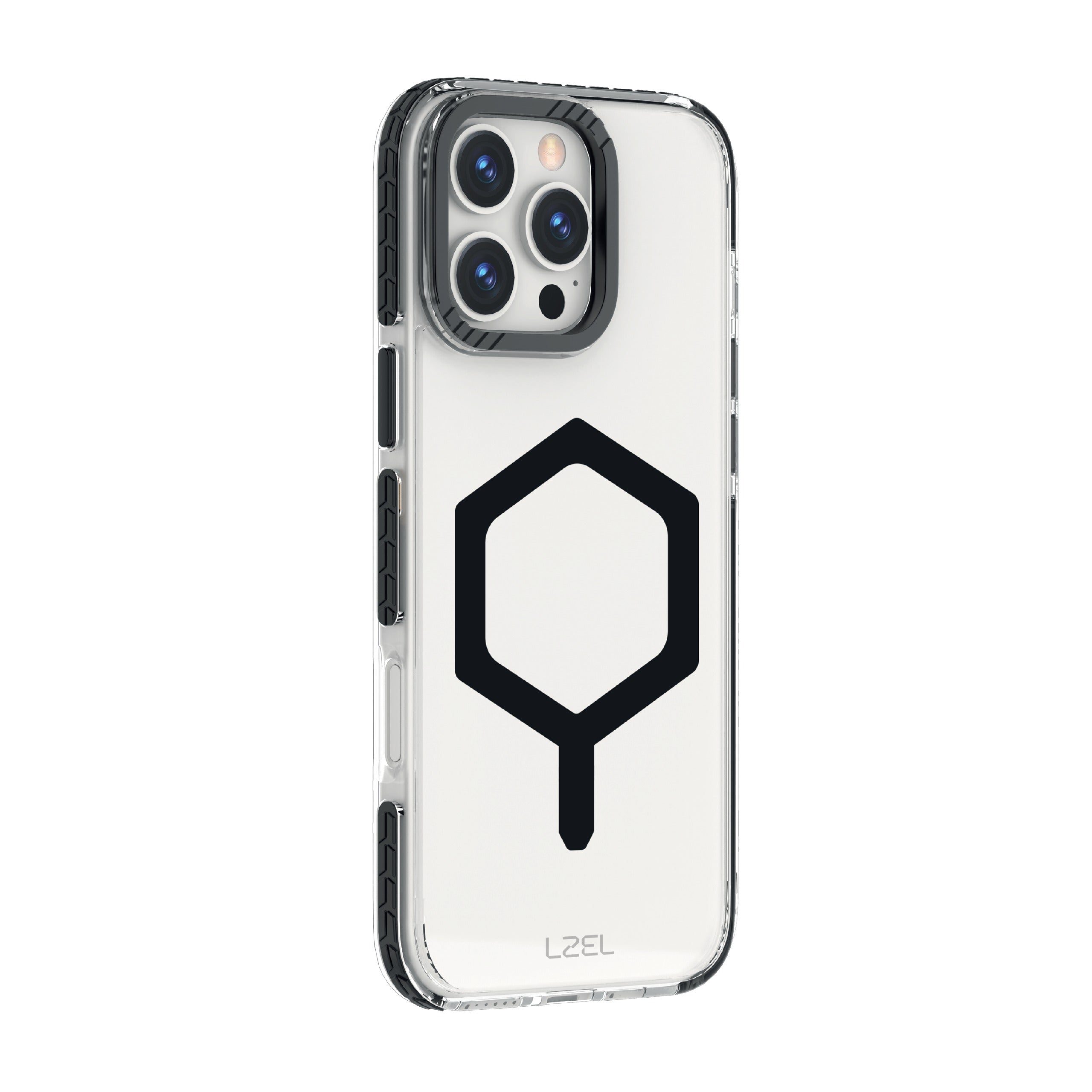 LZEL iPhone 16 Pro MagHexa Defender Clear Case | Black/Gray