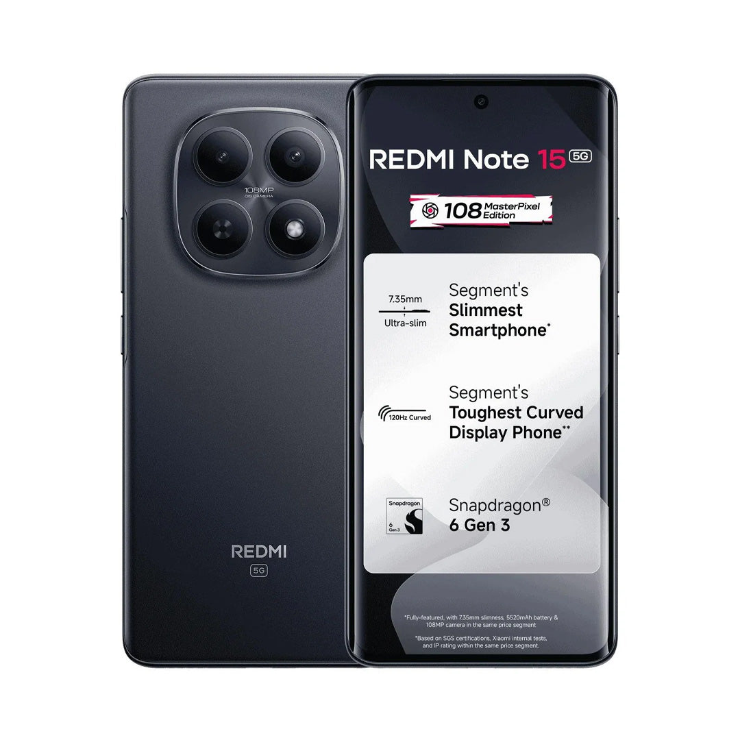 Xiaomi Redmi Note 15 5G Phone, Snapdragon, 8 GB, 256 GB, 6.77" AMOLED display | Black