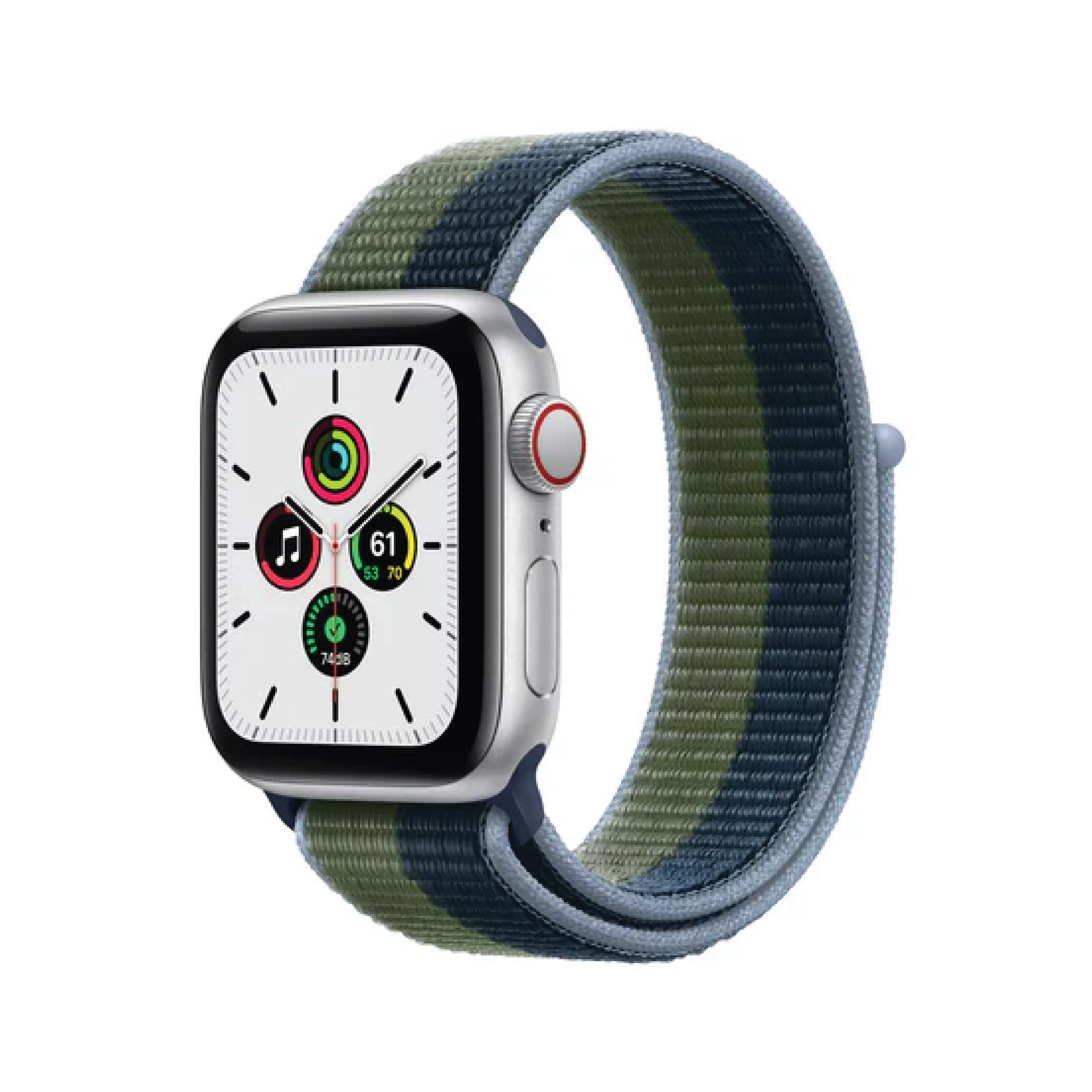 Apple Watch SE GPS + Cellular 40mm Silver Aluminium Case with Abyss Blue/Moss Green Sport Loop